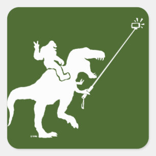 Sticker Carré T-rex et selfie bigfoot