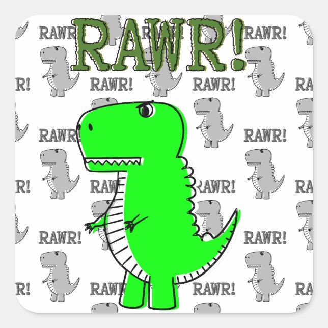 Sticker Carré T-Rex mignon et en colère avec Motif noir et blanc (Devant)