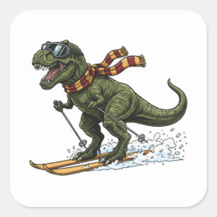 Sticker Carré T-Rex Skiant Drôle