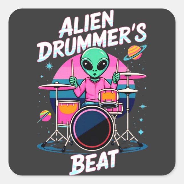 Sticker Carré T-shirt Alien Drummer's Beat - Funky Alien Graphic (Devant)