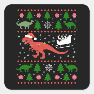 Sticker Carré T-shirt de Noël laid de dinosaure Dino T-rex