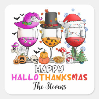 Sticker Carré T-Shirt Joyeux Hallowmerci-mas Verre à Vin