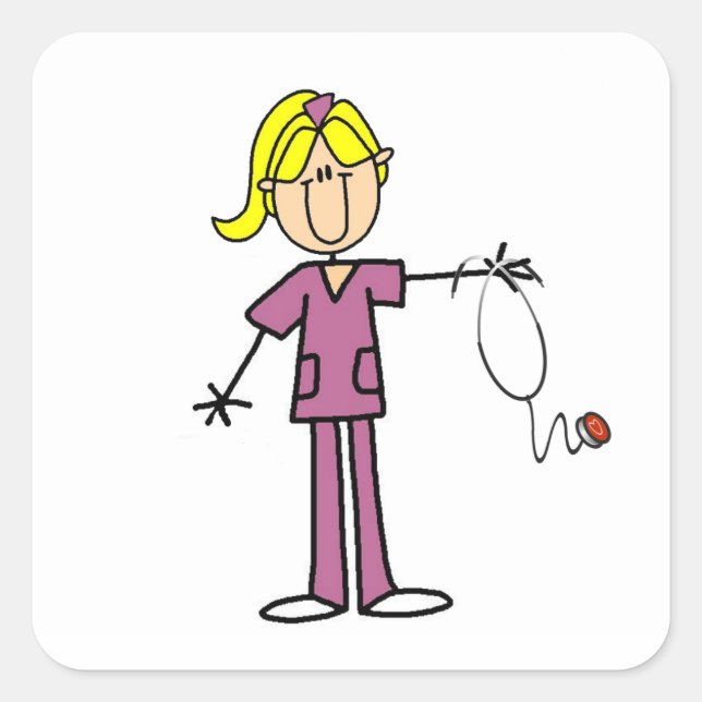Sticker Carré T-shirts Blond Female Stick Figure Nurse (Devant)