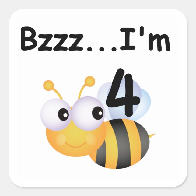 Sticker Carré T-shirts et cadeaux Buzz Bumblebee 4e anniversaire (Devant)