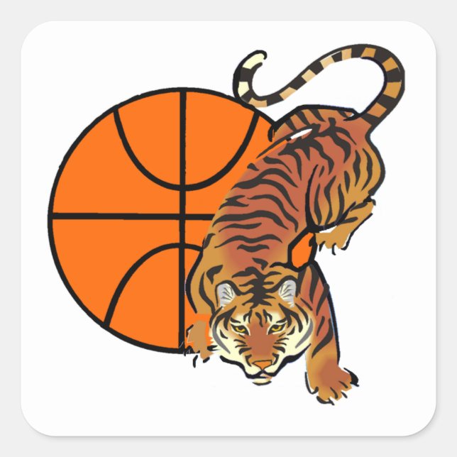 Sticker Carré T-shirts et cadeaux de basket-ball en tigre (Devant)