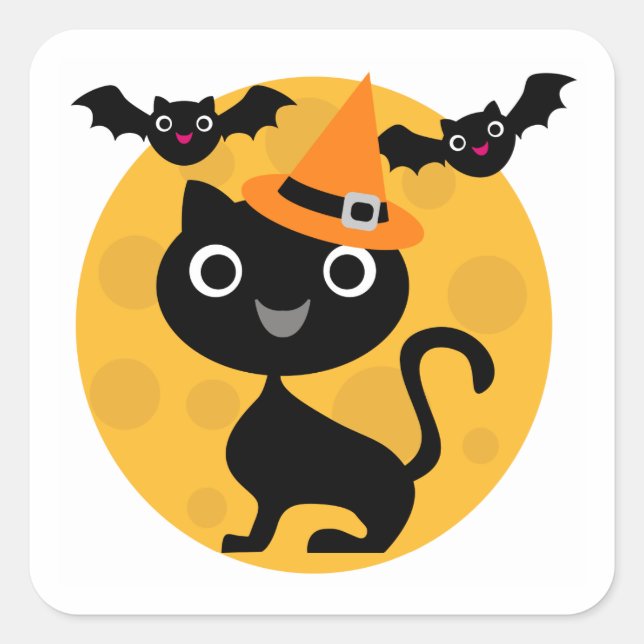 Sticker Carré T-shirts et cadeaux Halloween Chats et chauves-sou (Devant)