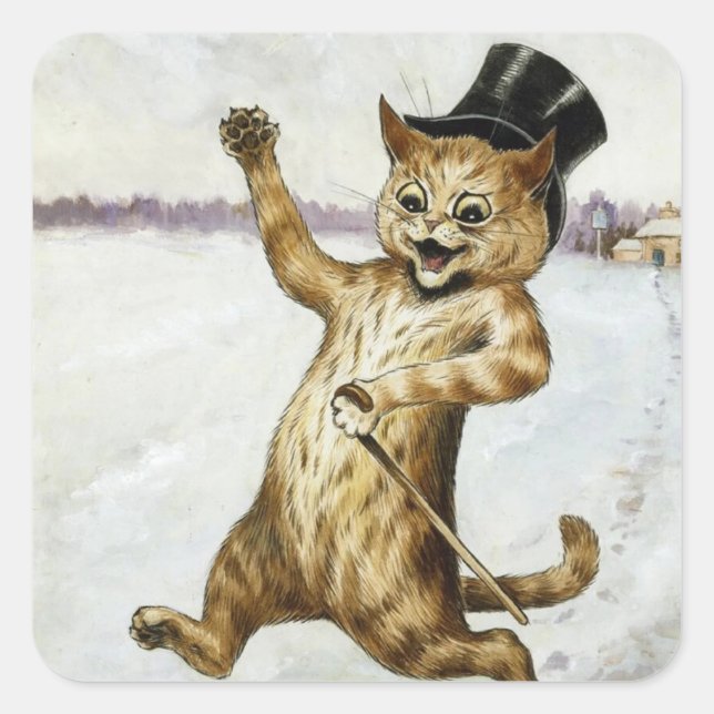 Sticker Carré Tabby Cat dans une illustration de chapeau par Lou (Devant)