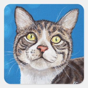 Sticker Carré Tabby Cat Peinture