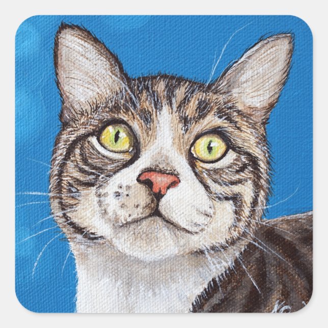 Sticker Carré Tabby Cat Peinture (Devant)
