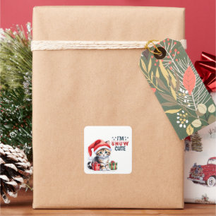 Sticker Carré Tabby Kitten À Santa Hat Joyeux Noël
