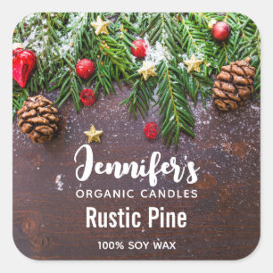 Sticker Carré Table de Noël rustique avec pin et bougie de neige