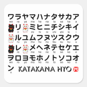 Sticker Carré Table Katakana japonaise (Lucky Cat)