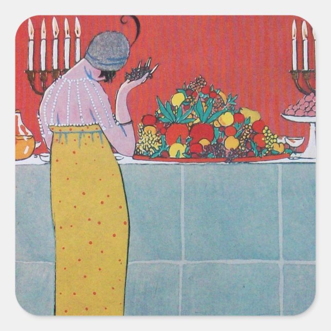 STICKER CARRÉ TABLE LADAND ET FRUITS DÉJÀ ART DÉCO BEAUTÉ MODE (Devant)