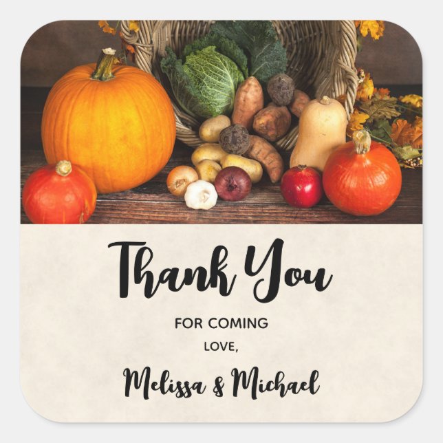 Sticker Carré Table Thanksgiving Merci de récolte abondante (Devant)
