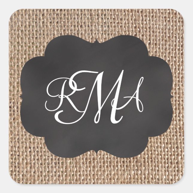 Sticker Carré Tableau de bord Burlap Look Triple Script monogram (Devant)