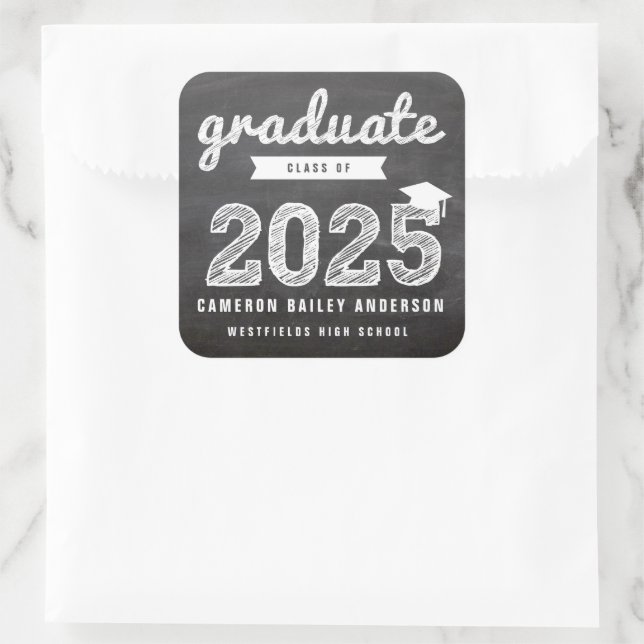 Sticker Carré Tableau De Bord Dessin Classe De Diplômés De 2025  (Sac)