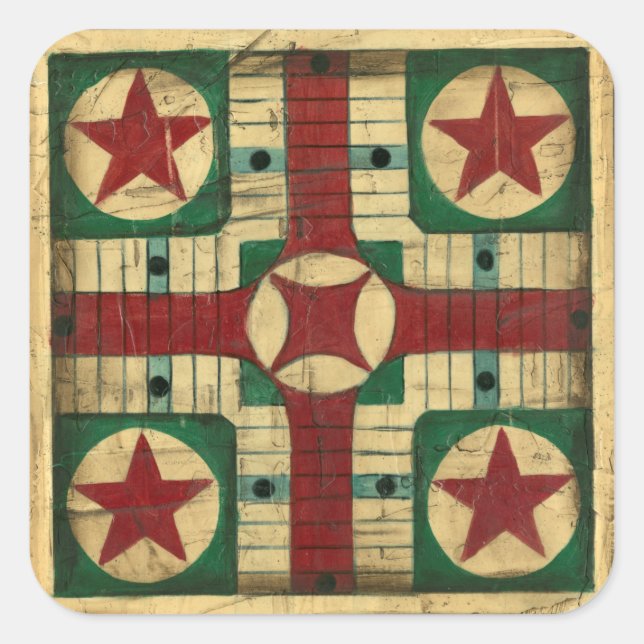 Sticker Carré Tableau de jeu Antique Parcheesi par Ethan Harper (Devant)
