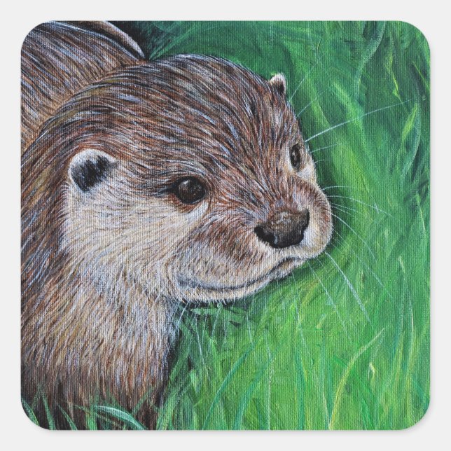 Sticker Carré Tableau de Little River Otter (Devant)
