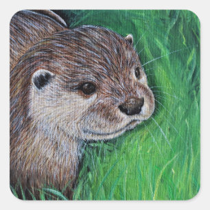 Sticker Carré Tableau de Little River Otter