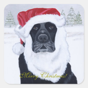 Sticker Carré Tableau de Noël de Noël du Labrador noir