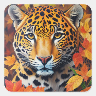 Sticker Carré Tableau Feline Jaguar Automne