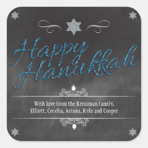 Sticker Carré Tableau noir Faux BlueGlitter Hanoukka