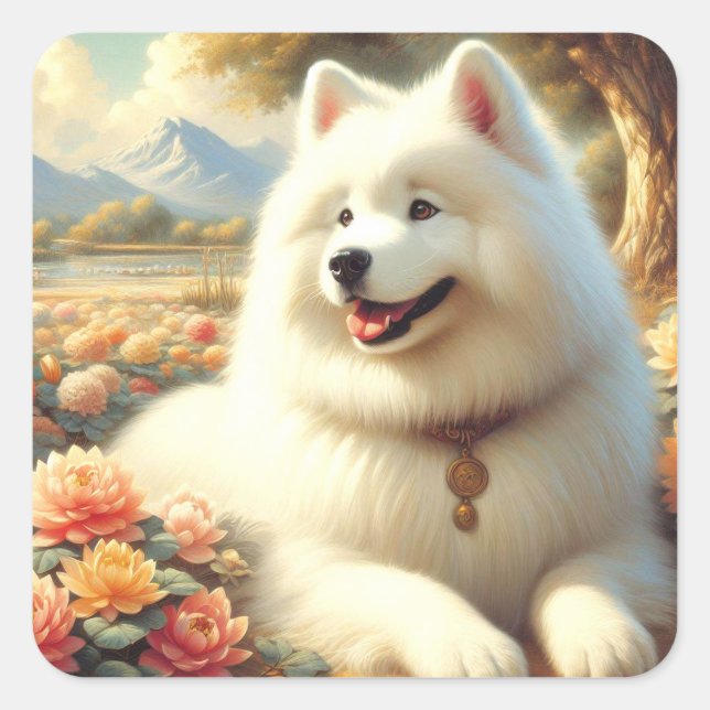 Sticker Carré Tableau vintage Samoyed Dog (Devant)