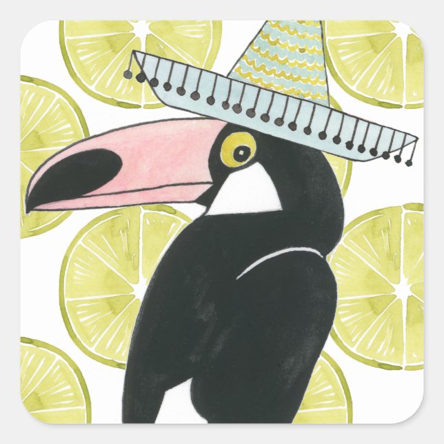 Sticker Carré Taco à propos d'amour | Toucan Sombrero (Devant)