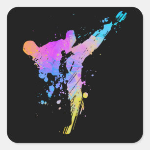 Sticker Carré Tae Kwon Do Karate Silhouette colorée pour filles