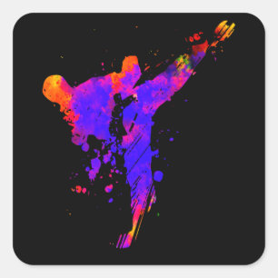 Sticker Carré Tae Kwon Do Karate Silhouette colorée pour filles