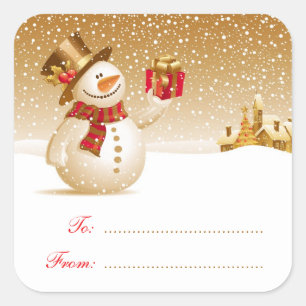Sticker Carré Tag cadeau de Noël Snowman