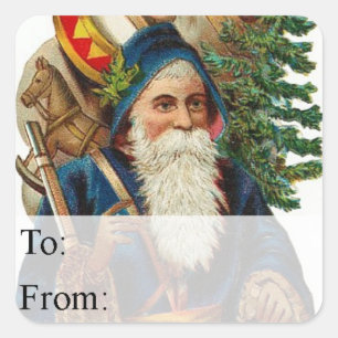 Sticker Carré Tag cadeau de Noël vintage en bleu