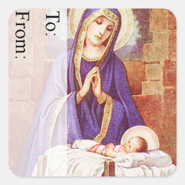 Sticker Carré Tag cadeau de Noël vintage Mary With Jesus (Devant)