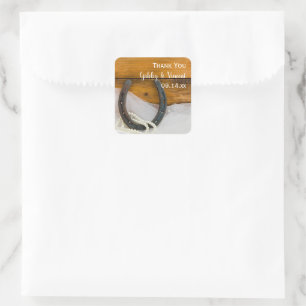 Sticker Carré Tag Horseshoe et Pearls Western Mariage Merci