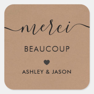 Sticker Carré Tag Merci Beaucoup, Merci Mariage Tags, Kraft