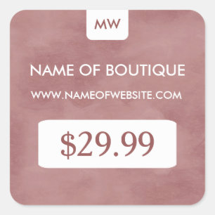 Sticker Carré Tag Prix simple Rosy Brown Chic Boutique Monogram