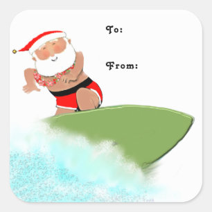 Sticker Carré Tags cadeaux Christmas Surfing