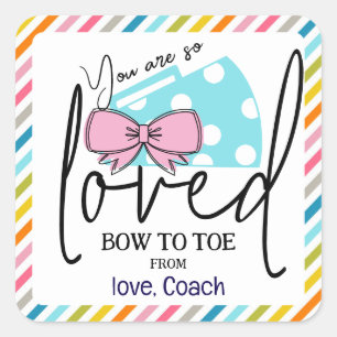 Sticker Carré Tags Cheer Bow et Megaphone Gift pour CheerLeaders
