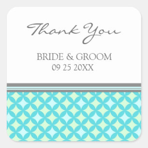 Sticker Carré Tags turquoise Grey Mint Merci Wedding Favor