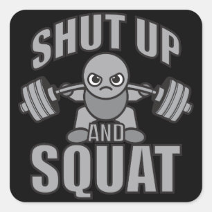 Sticker Carré Tais-Tête Et Squat - Cute Kawaii Weightlifter
