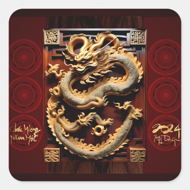 Sticker Carré Tambours vietnamiens Têt Dragon Nouvel An Scupture (Devant)