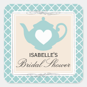 Sticker Carré Tan chic et Teapot Fête des mariées Turquoise Teap