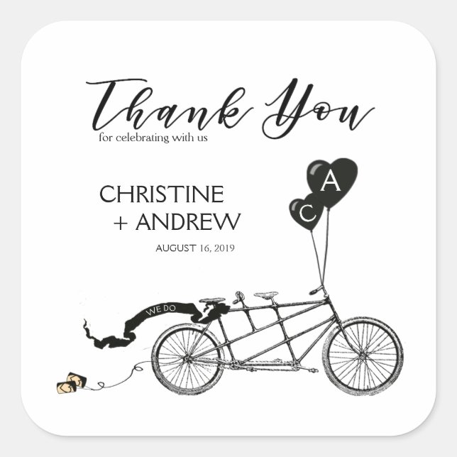 Sticker Carré Tandem Bicyclette Romantique Décontracté Mariage p (Devant)