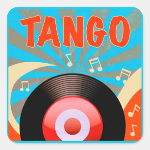 Sticker Carré Tango Vinyl Record avec notes de musique Pop Art