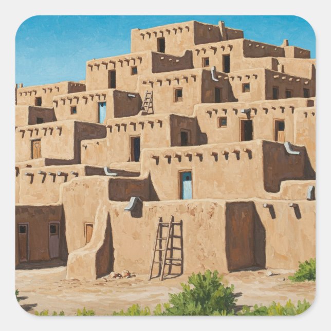 Sticker Carré Taos Pueblo Nouveau-Mexique (Devant)