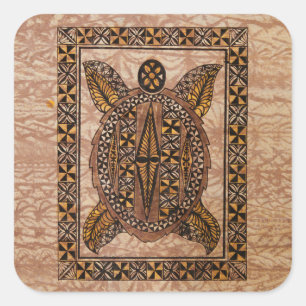Sticker Carré Tapa hawaïen primitif de tatouage de Honu