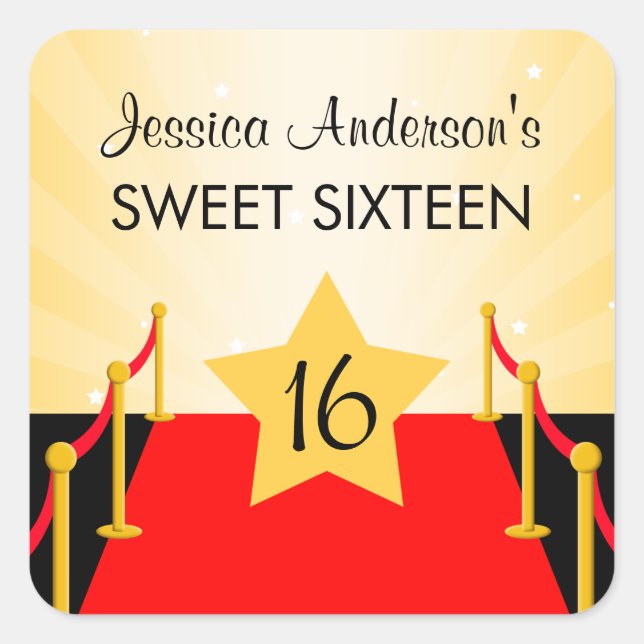Sticker Carré Tapis rouge Hollywood Sweet 16 Anniversaire (Devant)