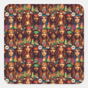 Sticker Carré Tapisserie hippie Super époque de paix psychédéliq