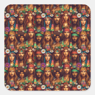 Sticker Carré Tapisserie hippie Super époque de paix psychédéliq