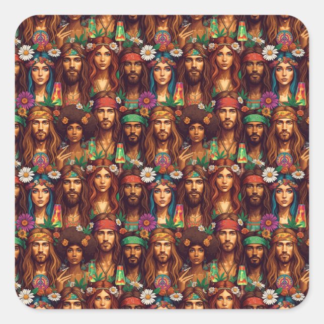 Sticker Carré Tapisserie hippie Super époque de paix psychédéliq (Devant)